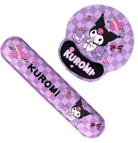 Roffatide Anime Kuromi Keyboard Wrist Rest and Mouse Pad Wrist Support Ergonomic Memory Foam Set for Office Laptop Mac Computer Gaming Durable Comfortable Typing &Wrist Pain Relief (2 Pack)