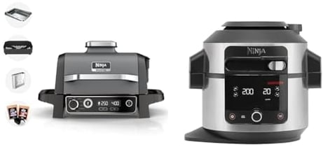 Ninja Woodfire Electric BBQ Grill & Smoker, 7-in-1 Outdoor Barbecue Grill & Air Fryer, Roast, Bake & Foodi 11-in-1 SmartLid Multi-Cooker 6L [OL550UK] Electric Pressure Cooker, Air Fryer