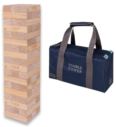 Ubergames Riesenwackelturm bis 120+ cm XXL Jumbo Hi-Tower in Tasche - 1,2m (max im Spiel. Massiver Kiefer Holz Tower Spiel - Extra Luxusblöcke und Tasche (bis 120+ cm)
