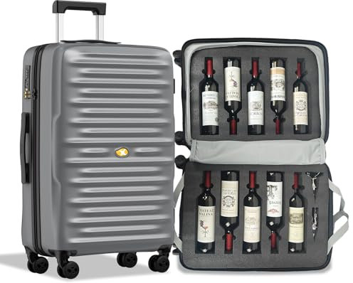 SERABETTO Wine Suitcase, 10 Bottle Wine Luggage, Durable Wine Travel Case, Fly With Wine Suitcase with TSA Lock, Versatile Wine Carrier with Removable Inserts and Silent Spinner Wheels(Silver)