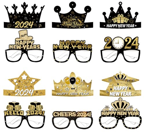 Jiqoe 6 Stück 2024 Papiergläser/Stirnband Partykostüm Coole Party Karaoke Foto Requisiten Coole Partybrille Brillengestell Für Männer