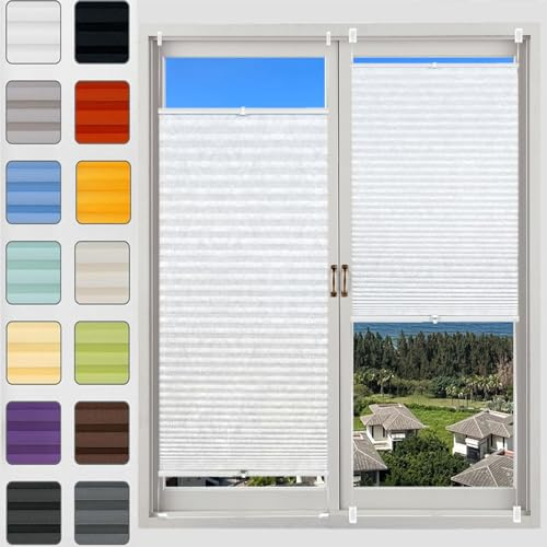Jalousien Fenster Raffrollo, Fenster plissee 50 x 60 cm, Nach Maß Qualität ohne Bohren, Plissee Klemmfix Fenster Plissee, Fenster Plissee ohne Bohren, für Fenster & Tür, Weiß
