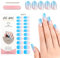 MrCuvaryas 20Stk Gel Nagellack Aufkleber, UV Gel Nagelfolie für Hände, Full Wraps Nagelaufkleber LED-Lampe Erforderlich Cured Gel Nail Strips mit Nagelfeile und Stick für Frauen (Blue, 24x)