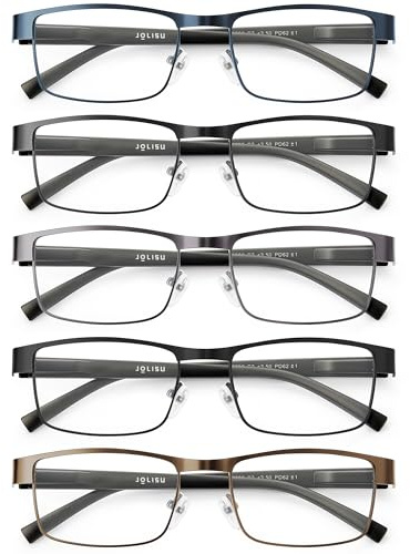 JOLISU 5PCS Lunettes de lecture pour hommes - Lunettes de lecture à monture métallique fine bloquant la lumière bleue pour hommes/femmes（2.25）