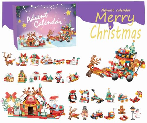LIHAO Adventskalender 2024 Kinder Weihnachtskalender 24 Klemmbausteine Weihnachtsmann Weihnachtsbaum Elch Figuren Weihnachten Adventkalender Basteln für Kinder Mädchen Jungen