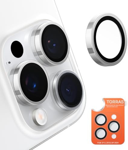 TORRAS für iPhone 16 Pro /16 Pro Max für Panzerglas Kameraschutz [Bruchsicherer Militärgrad & Langlebigkeit] Kamera Objektivschutz für iPhone 16 Pro /16 Pro Max,Silber