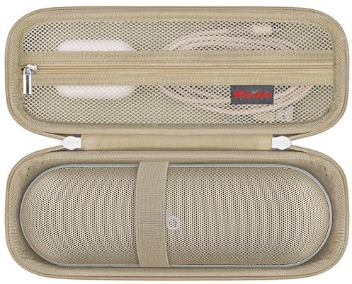 Elonbo Carrying Case for Beats Pill Wireless Bluetooth Speaker, Beats Pill Portable Speaker Travel Bag Storage Holder, Mesh Pocket Fits Charger, Champagne Gold