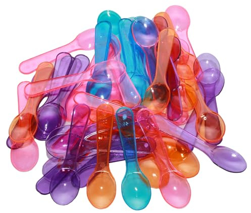 Lilaly Lot de 50 mini cuillères à dessert, petites cuillères en plastique, adaptées pour les desserts et la crème glacée (50 pièces - 7,6 cm)
