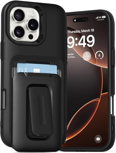 VRS DESIGN Orb Hülle für iPhone 16 Pro Max (2024), Premium Card Wallet Case [3 Karten] Durable Built-in Stand Cover Kompatibel mit iPhone 16 Pro Max (Mattschwarz)