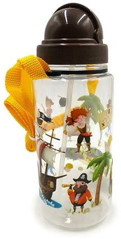 BARBACADO Bouteille Gourde Enfant 450ml avec Paille & Cordon - motif PIRATES