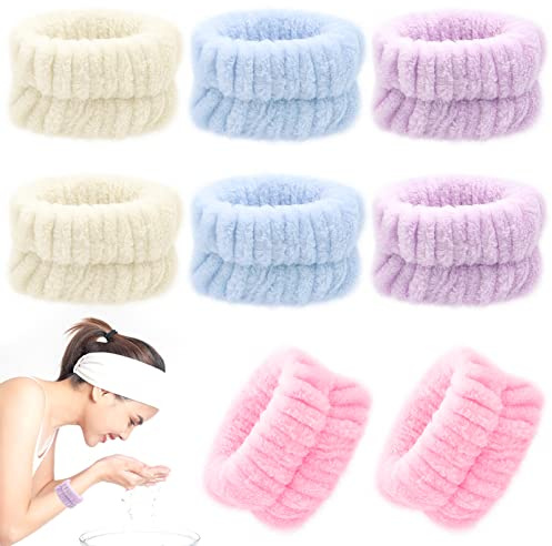 LPEPLL 8 Stück Handgelenk Waschband aus Mikrofaser, Abschmink Armbänder in 4 Farben, Wiederverwendbare Armbänder zum Gesicht Waschen, Make-up, Spa & Reinigung