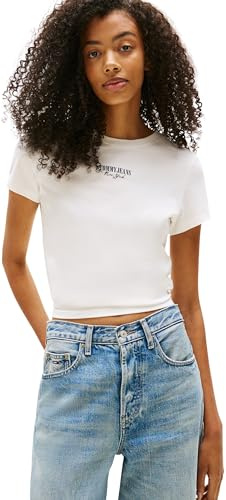 Tommy Jeans Damen T-Shirt Kurzarm Slim Essential Logo Cropped