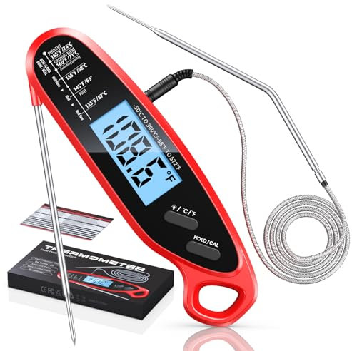 Vuwwey Instant Read Meat Thermometer Digital for Cooking & Grilling with Dual Probe, Food Thermometer for Grill, Smoker, BBQ, Oven, Candy, Oil Fry, Kitchen Gadgets, Gifts Stocking Stuffers for Men