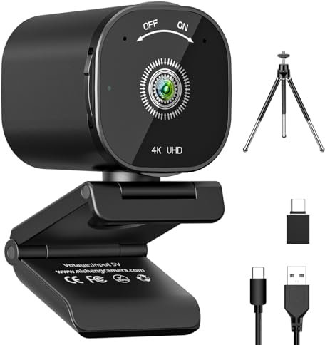 Nisheng Webcam 4K AutoFocus 4K avec double micro antibruit AI, webcam 4K pour PC avec cache de confidentialité, caméra Web Plug & Play pour zoom/équipes/rencontre/Xbox/OBS