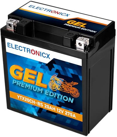 Electronicx YTX20CH-BS GEL Motorradbatterie 12V 20Ah 275A/EN – Wartungsfrei, Auslaufsicher, Doppelte Lebensdauer – Hohe Startkraft kompatibel mit Harley Davidson, Yamaha, Honda und mehr
