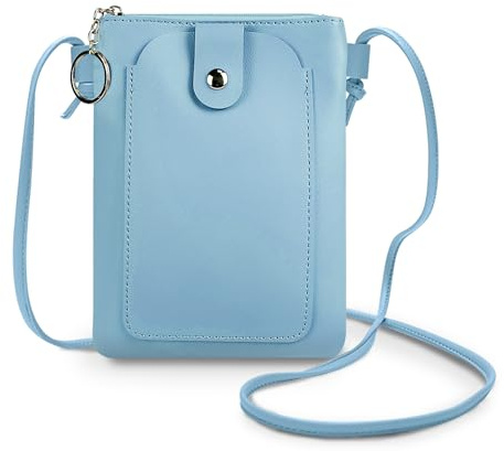 MultiValue Handytasche zum Umhängen, Leder Klein Umhängetasche Damen mit Schlüsselanhänger Mini Reißverschluss Handy Umhängetasche mit magnetischer Tasche