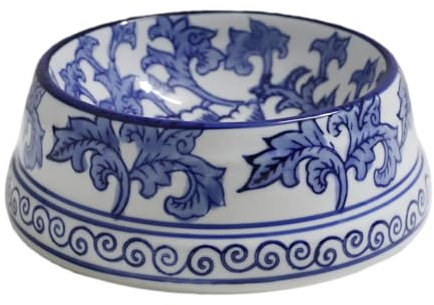 Aimusego Hand-Painted Ceramic Dog Bowl, Pet Bowl, Pretty Blue & White Pet Food Dish, Chinoiserie Floral Water Bowl for Dogs and Cats 11OZ