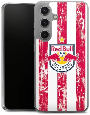 Silikon Hülle kompatibel mit Samsung Galaxy S 25 Case transparent Handyhülle FC Red Bull Salzburg Streifen Offizielles Lizenzprodukt