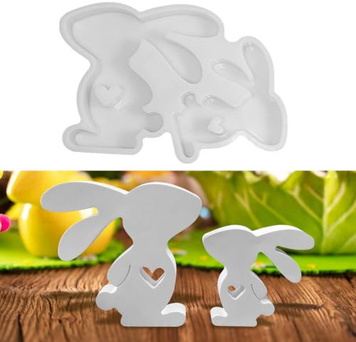Silikonform Ostern Hase, Silikonformen Gießformen Ostern, Gießformen Silikon Ostern, Silikonform Hase mit Herz, Silikonform Frühling Hase, Giessformen Silikon Gießform Ostern für DIY Osterdeko (1)