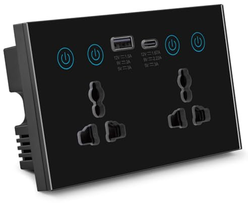 Kznifmk Universalstecker EU Großbritannien Staaten - Tuya ZigBee Schwarz Intelligente Steckdose Schalter mit USB und Typ-C Port Smart Life Steckdose
