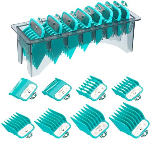 VGR 891 Professionelles Haarschneidemaschinen Aufsatzkamm-Set, 8 Stück Haarschneideführungen mit Limit-Kammhalter für Die Meisten Haarschneidemaschinen, mit Metallclip