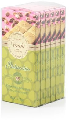 Venchi - Kit di 6 Tavolette Pistacchio Gourmet, con Cioccolato Bianco, Pistacchio Intero, 570 Gr, Senza Glutine, Senza Coloranti e Senza Conservanti