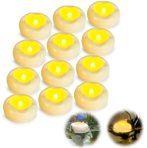 LOMUG 12 Stück Schwimmkerzen Weiss Schwimmende Kerzen, Elektrische Teelichter LED Wasserdichte Batteriebetriebene, Wasserkerzen für Vasen Pool Badewanne Teich Party Hochzeit Brunnen