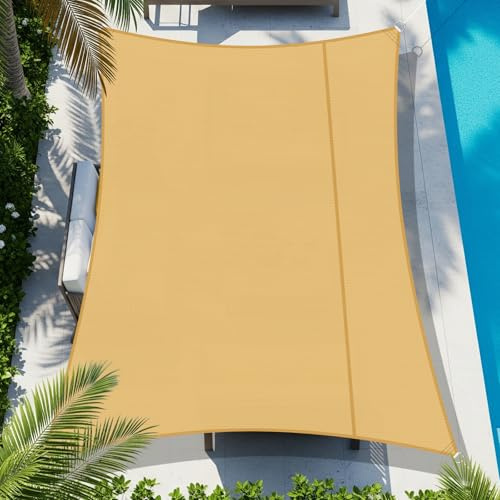 COOL AREA Toldo Vela Impermeable Oxford Rectangular 2x3m,Arena | Toldo Vela de Sombra Protección UV,Toldos para Patio Exterior Jardín Terraza