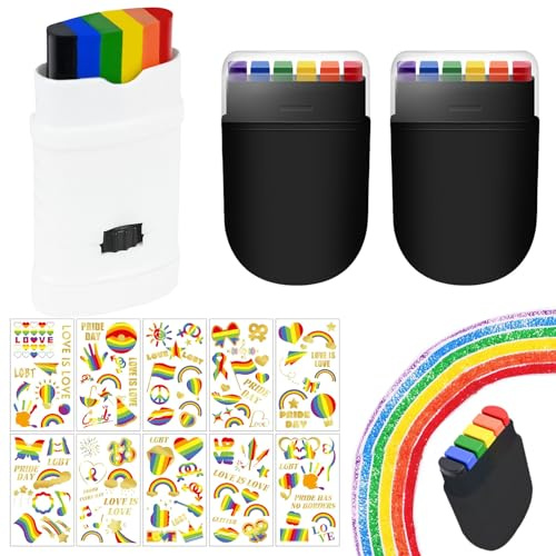 AYNKH Regenbogen Stift Set mit Stolz Aufkleber, 3x6-Farbe Gesichtsfarbe Sticks, 10 Stolz Tattoo Blätter, Festivaldekoration für Paraden, Stolz + LGBTQ Make-up, Weltmeisterschaft & Euro-Veranstaltungen