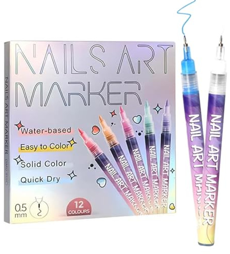 Nagellack-Stifte – Professionelle Gel-Malstifte, 12-teiliges Set für kreative Kunst, einfach zu verwendendes Auskleidungswerkzeug mit lebendigen Farben, Nägel im Ofen-Design