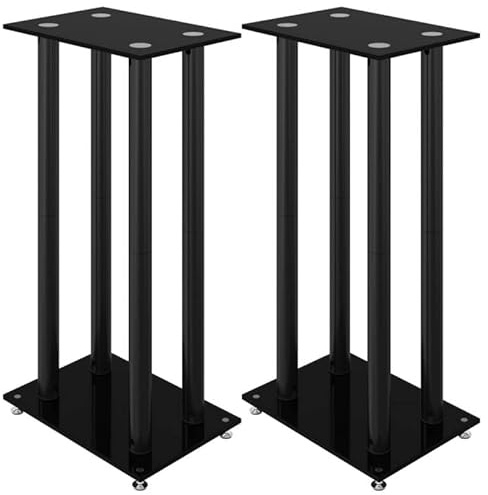 Eleganz Lautsprecher-Ständer 2er Set aus Aluminium und Hartglas – Stabile Säulen für klaren Sound | Ideal für Heimkino und Musikanlagen | Modernes Design in Schwarz