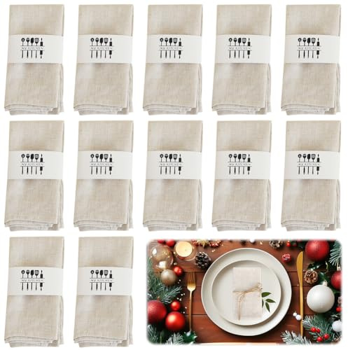 Yuragim Leinenservietten Beige, 12er Set Wiederverwendbare Stoffservietten Baumwolle Servietten Stoff Natur Leinen Tischdekoration 40x40 cm Weiche Tischservietten für Hochzeit Taufe Geburtstag Party