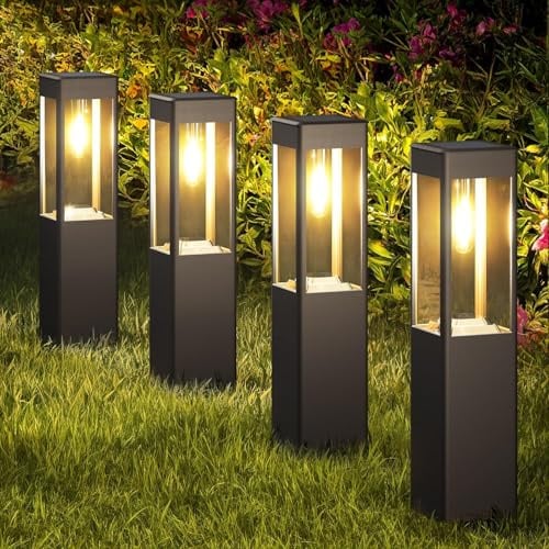 Joomer Solarlampen für Außen Garten 4 Stück Solarleuchten Aussen Warmweiß | Quadrat LED Solar Gartenleuchten Wegeleuchte Wetterfest Automatisches ON/OFF für Terrasse Rasen Terrasse Auffahrt Deko