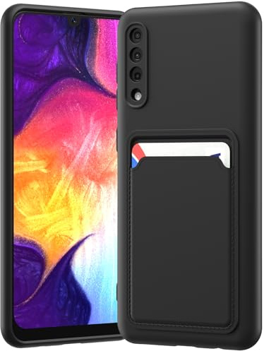 LVVFEI Coque Samsung Galaxy A50S/ A50/ A30S avec Porte-Cartes, Coque Silicone TPU Anti-Choc Intégrée, Housse avec Fente pour Carte Finition Mate, Noir