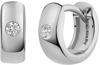cai Damen Klappcreolen 925/- Sterling Silber 0,9cm Glänzend Zirkonia weiß 274210177R