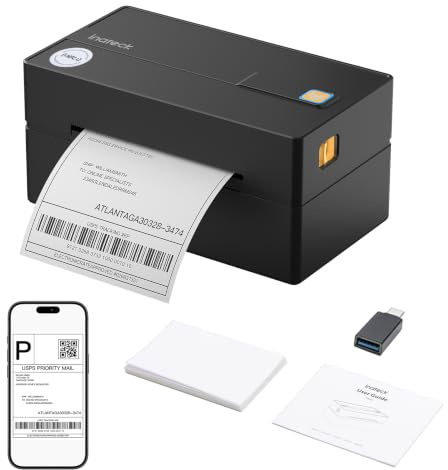 Inateck Bluetooth Etikettendrucker, DHL Versandetiketten 4x6 Thermodrucker | Mobile Thermo-Etiketten-drucker, für Versandpakete, für Barcode, Amazon, Etsy, Shopify, DHL, DPD, GLS, FedEx, PR40 Schwarz