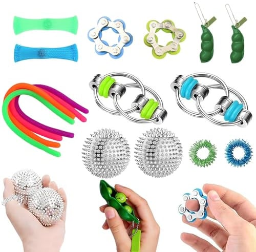 AHEJIOO Fidget Toys Set 16 Stück, Anti Stress Spielzeug Box für Erwachsene und Jugendliche, Fingerspielzeug zur Beruhigung bei Nervosität, Geräuschloses Handspielzeug für Büro