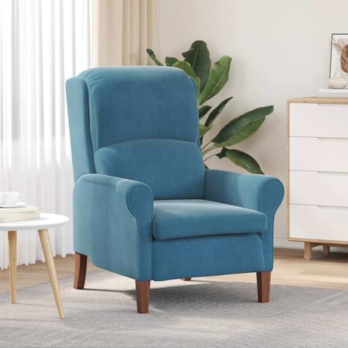 mtlskopl Blau Samt Ohrensessel 76×94×102 cm, Kautschukholzbeine, ergonomisch, gerollte Armlehnen, Wohn/Schlaf/Büro