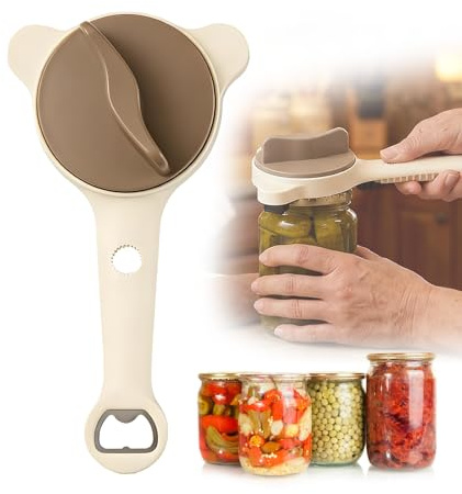 4 in1 Jar Opener for Weak Hands, Multi Function Adjustable Bottle Opener, Non-Slip Handle, with 3 Stainless Steel Anti-Slip Clamp, for Glass Jars Bottles Containers (1pc)