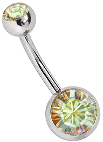 Titan Bauchnabel Piercing 1,6 x 12 mm mit Zirkonias rund in 8 mm + 5 mm Stein Kugel in multiklar