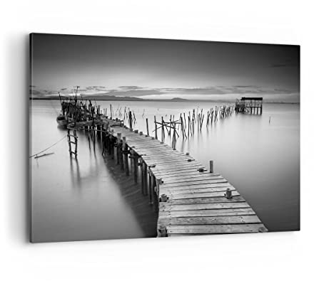 Bilder auf Leinwand 100x70cm Leinwandbild Meer Brücke Landschaft Natur Groß Wanddeko Bild Schlafzimmer Küche Deko Wandbilder Dekoration Wohnzimmer Wall Decor Canvas Wand Kunstdruck Art AA100x70-3082