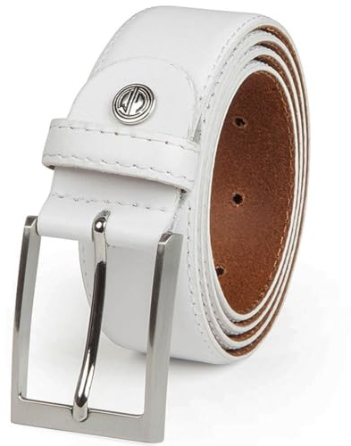 LINDENMANN Leder-Gürtel Herren 35 mm breit, Gürtel Herren Vollledergürtel weiß, Größe/Size:95, Farbe/Color:weiss