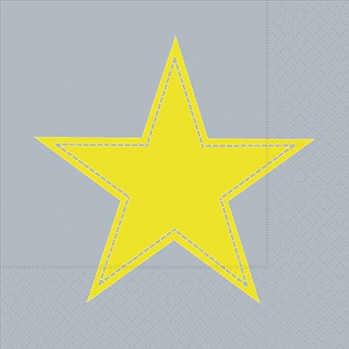 Unbekannt 20 Cocktail Servietten 25 x 25 cm Cocktail. Gelber Stern auf grau. Simply Star Yellow/Grey
