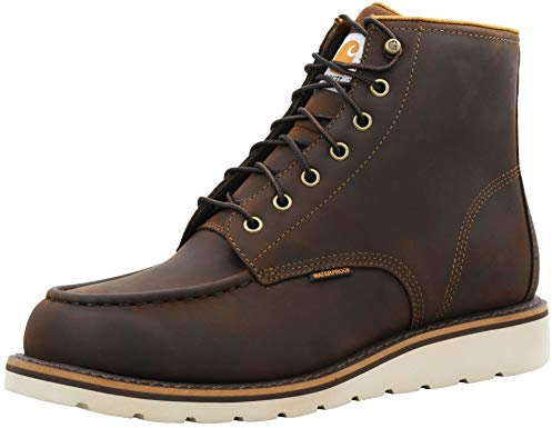 Carhartt 6” Moc Toe Waterproof Work Boots for Men - Oil-Tanned Leather Boots with FastDry Lining, Dual-Density Rubber Wedge Traction Outsole, EH Rated, Dark Brown - 9W
