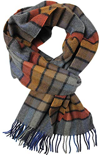 Rotfuchs® Webschal Herrenschal Winterschal Warm & weich Wolle Fischgrat & Karo mehrfarbig Made in Germany 180 x 31 cm orange grau
