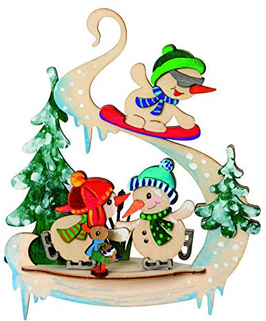 Drechslerei Kuhnert - Hobaku Bastelset im Schneemann Sportler Motiv - Fensterbild - Maße: 17 x 22 x 6 cm - Made in Germany
