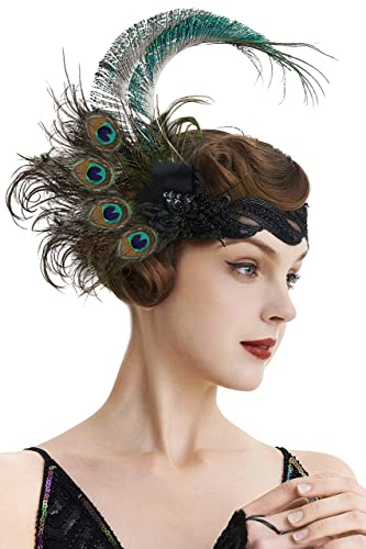 BABEYOND Damen 1920s Stirnband Pfau Feder 20er Jahre Stil Flapper Haarband Inspiriert von Great Gatsby Damen Kostüm Accessoires Stil 4