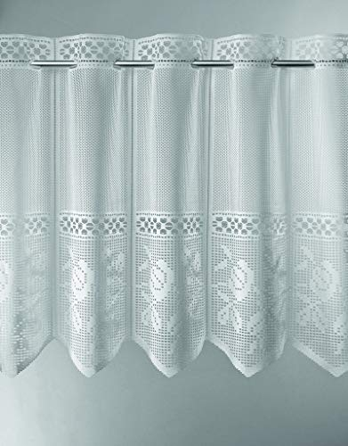 frankgardinen Scheibengardine Jacquard gelocht Blumen 45 cm hoch weiß - Wunschbreite frei wählbar durch gekaufte Menge in 28 cm Schritten - Meterware