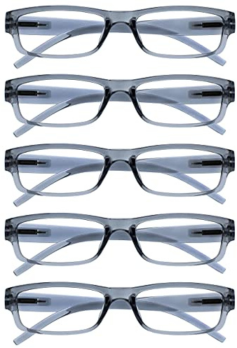 OPULIZE ACE Reading Glasses for Women Men, Lightweight Comfortable Narrow Rectangular Frame with Spring Hinges, Scratch Resistant, Grey +3.5 (Pack of 5)