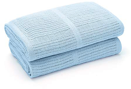 Bloomsbury Mill – Doppelpack – 100% Reine Bio-Baumwolle – Besonders Weiche Babydecke/Kuscheldecke – 75cm x 95cm - Kinderwagen/Reisekorb/Tragekorb - Blau